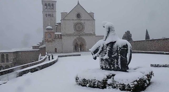 San Francesco d'Assisi tentato dal diavolo si getta nella neve